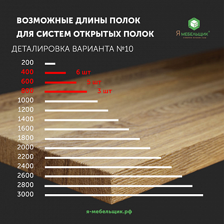 Вариант сборки №10, глубина 195 мм, массив дуба толщина 40 мм, цвет "Венге", в акриловом лаке Вариант сборки №10, глубина 195 мм, массив дуба толщина 40 мм, цвет "Венге", в акриловом лаке